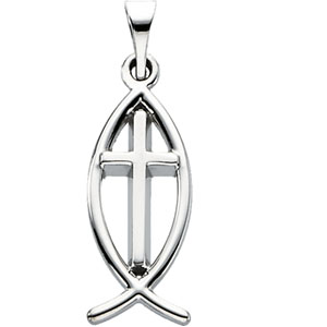 14k White Gold Fish With Cross Pendant 17x8mm
