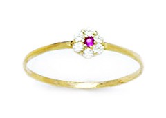 14k Yellow Gold Red CZ Size 3 Ball Drop Childrens Baby Ring