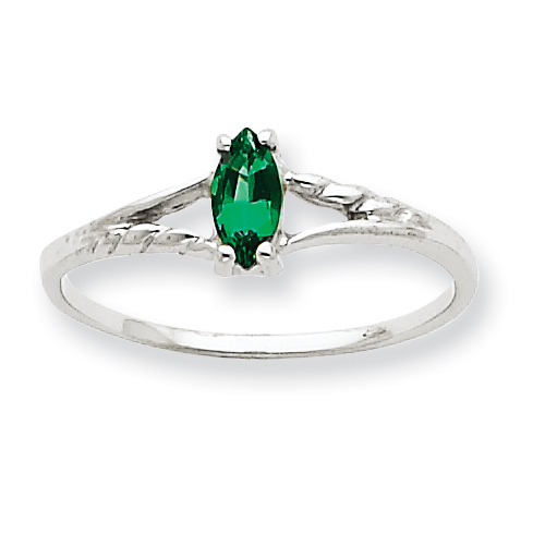 10k White Gold Genuine Emerald Birthstone Ring - Size 6