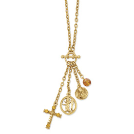 Gold-tone CroSterling silver and Angel Mock Toggle Necklace. - 16 in.