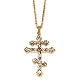 Gold-tone Crystal Eastern Orthodox CroSterling silver Necklace. - 20 in.