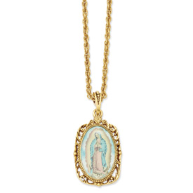 Gold-tone Our Lady of Guadalupe Necklace - 24 Inch