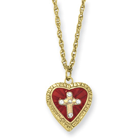 Gold-tone Cross of Glory Heart Locket Necklace - 16 Inch