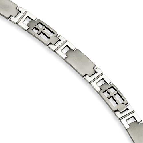 Stainless Steel Cross and Link Bracelet - 8.5 Inch