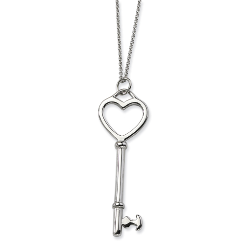 Stainless Steel Heart Key Pendant Necklace - 18 Inch
