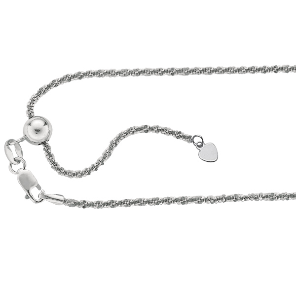 Sterling silver 2.0mm Rhodium Plated Sparkle Adjustable Necklace. - 22 in.