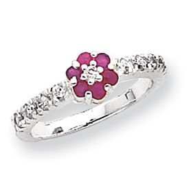 Sterling Silver Ruby and CZ Ring - Size 8