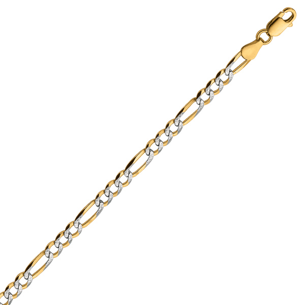 Sterling Silver Rhodium Gold Plated Pave 4.2mm Figaro Chain Necklace - 18 Inch