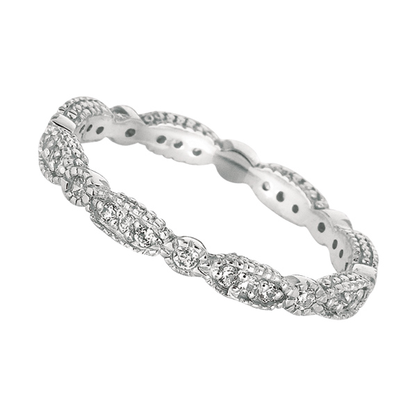 Sterling Silver CZ Rhodium Plated Band Ring Lined - Size 6