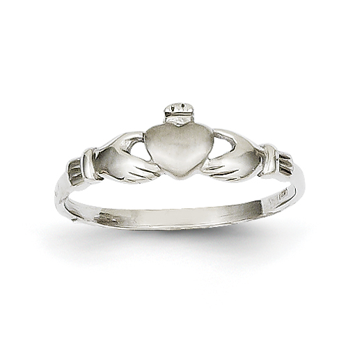 14k White Gold Childs Claddagh Ring - Size 4