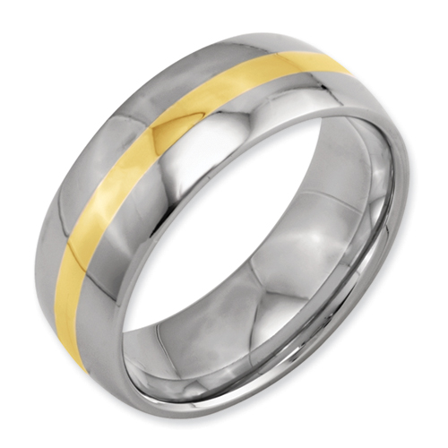 Titanium 14k Gold Inlay 8mm Polished Band Ring - Size 10.5