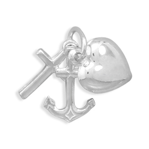 Sterling Silver Faith Hope Charity Charm - 11mm Heart 15x10mm Anchor and 13x8mm Cross