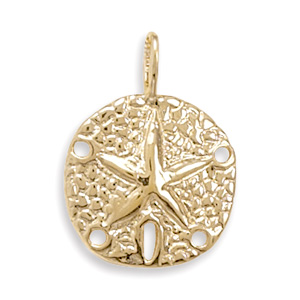 14 Karat Gold Plated Sterling Silver 25mm X 18mm Sand Dollar Pendant With Silver Accents Charm