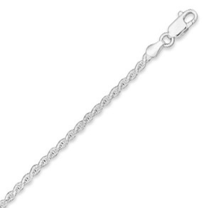 Sterling Silver 16 Inch 2mm Diamond-cut Rope Chain Necklace - Lobster Clasp