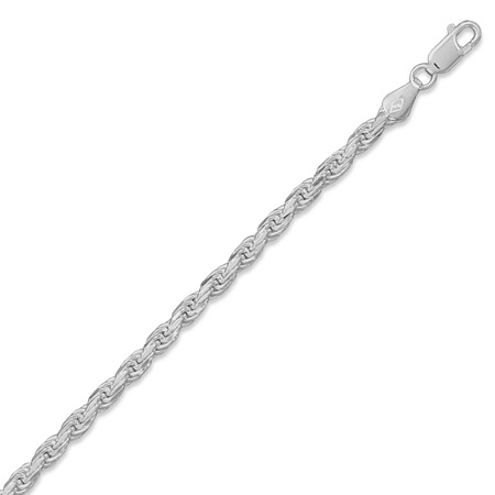 Sterling Silver 18 Inch 4mm Diamond-cut Rope Chain Necklace - Lobster Clasp