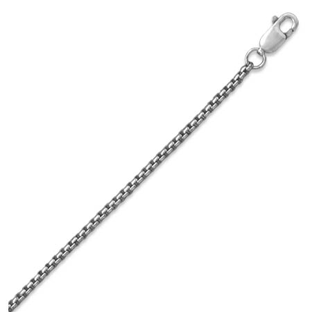 Sterling silver 30 in. Oxidized Rounded Box Chain Necklace. 1.6mm Wide With Lobster Clasp