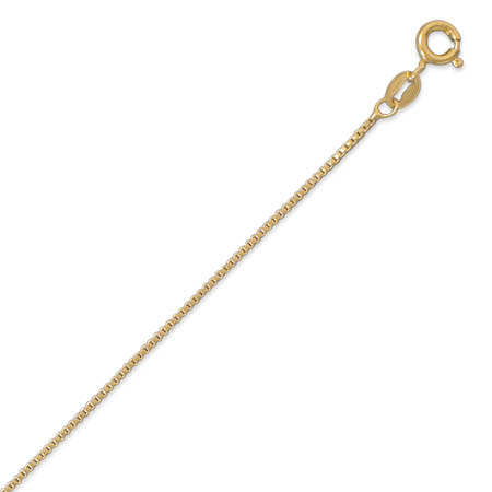 18 Inch 22k Gold Plated Box Chain Necklace 1mm Wide Spring Ring Clasp Gold Plated Sterling Silver.