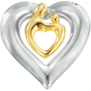 Sterling Silver Heart Shaped Mother and Child Pendant With 18k Yellow Plating 19x19.25mm