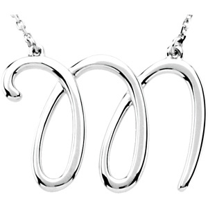 Sterling silver Fashion Script Initial Necklace. M 16 in.