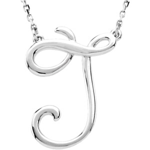 Sterling Silver Fashion Script Initial Necklace J 16 Inch