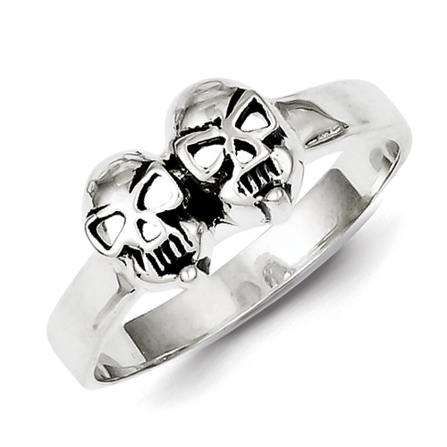 Sterling Silver Antiqued Skull Ring - Size 9