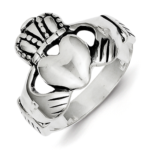 Sterling Silver Antiqued Claddagh Ring - Size 7