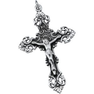 Sterling Silver Rosary Necklace Crucifix Pendant 53x38mm