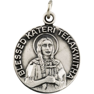 Silver Blessed Kateri Tekakwitha Pendant 18 Inch Chain 18mm