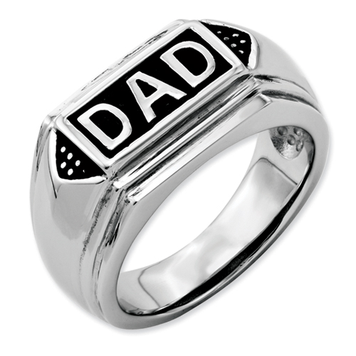 Stainless Steel Black Enamel Dad Ring - Size 11