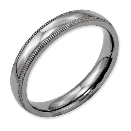 Titanium Grooved and Beaded 4mm Polished Band Ring - Size 10