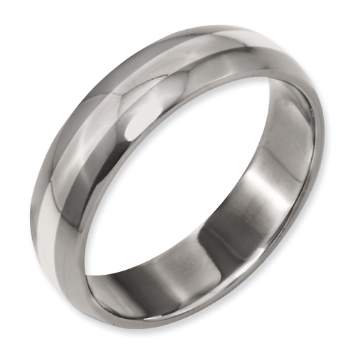 Titanium Sterling Silver Inlay 6mm Polished Band Ring Size 8