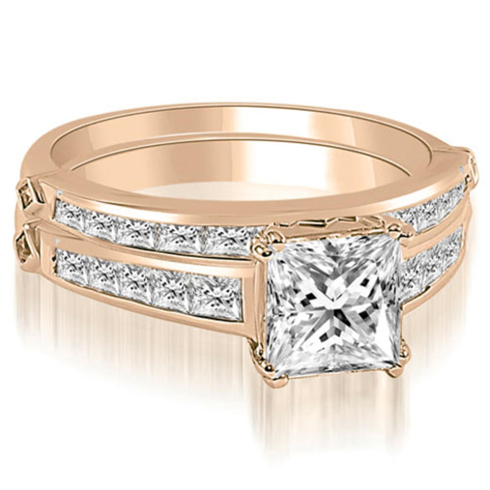 1.95 Cttw Princess Cut Polished 14K Rose Gold Diamond Bridal Set