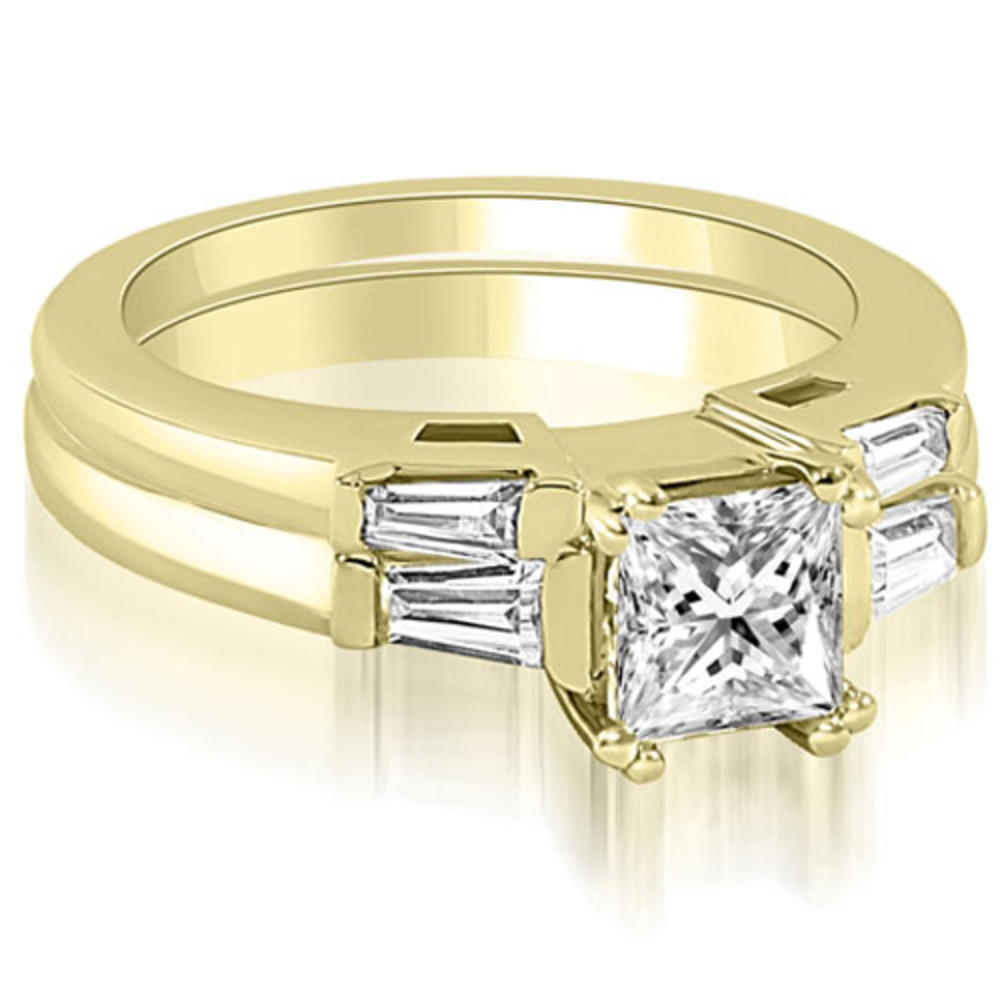 1.30 Cttw Princess Baguette Cut 14k Yellow Gold Diamond Bridal Set