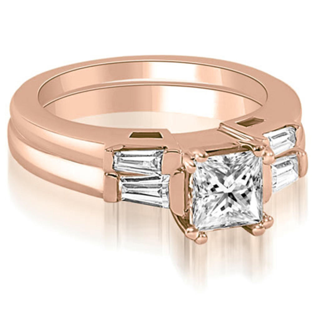 1.05 cttw. 18K Rose Gold Princess Baguette Cut Three Stone Diamond Bridal Set (I1, H-I)