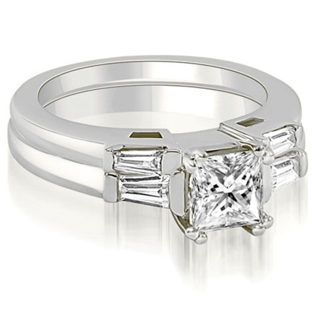1.05 cttw. 18K White Gold Princess Baguette Cut Three Stone Diamond Bridal Set (I1, H-I)