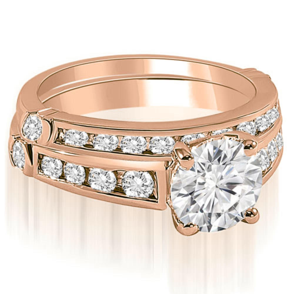 1.60 Cttw Round Cut 18K Rose Gold Diamond Bridal Set