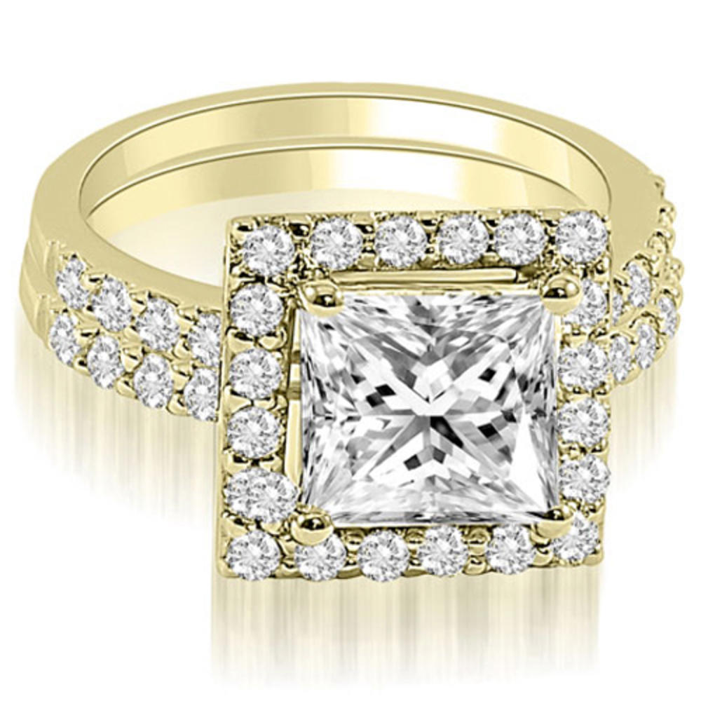 1.46 cttw. 18K Yellow Gold Princess And Round Cut Halo Diamond Bridal Set (I1, H-I)