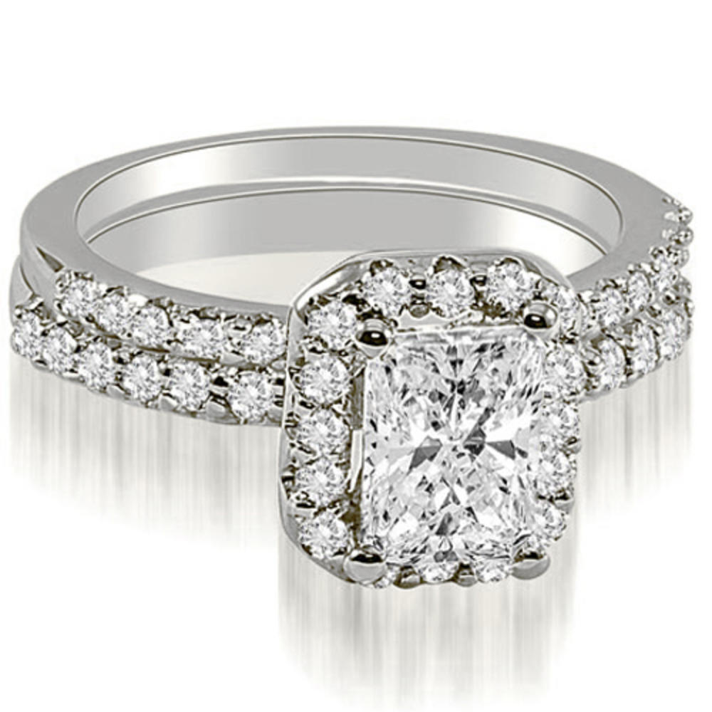 1.59 Cttw Emerald- and Round-Cut 14K White Gold Diamond Bridal Set