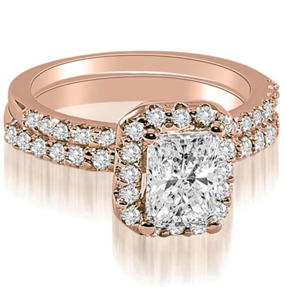 1.59 Cttw Emerald Cut 18K Rose Gold Diamond Bridal Set