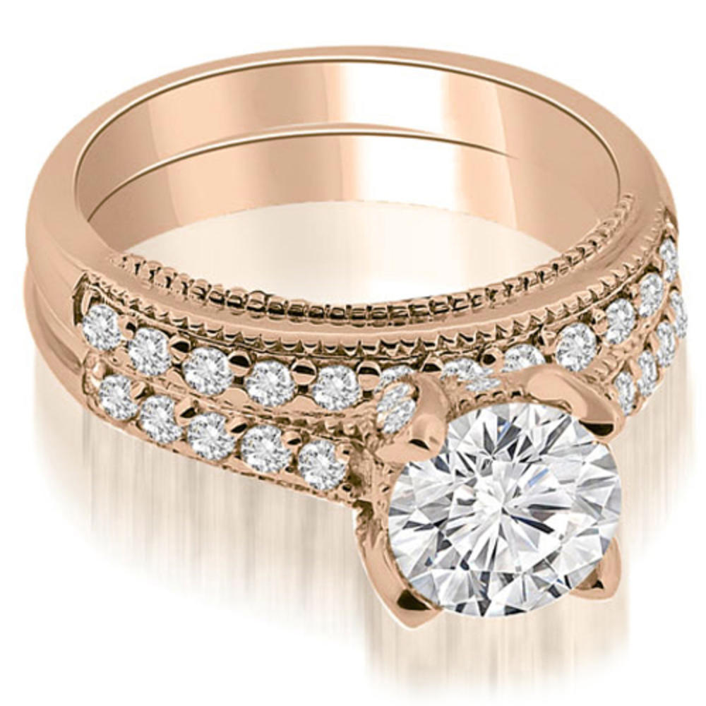 1.25 cttw. 14K Rose Gold Cathedral Milgrain Round Cut Diamond Bridal Set (I1, H-I)