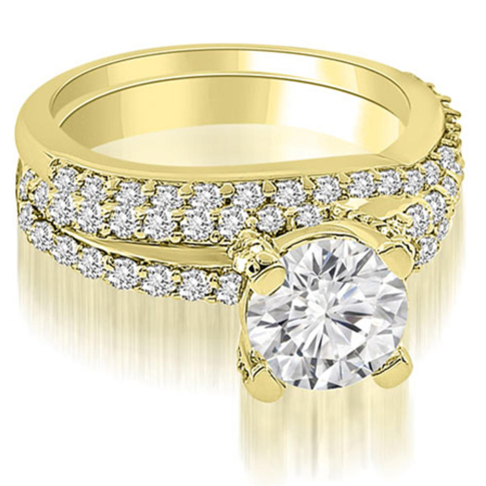 1.70 cttw. 14K Yellow Gold Two Row Lucida Round Cut Diamond Bridal Set (I1, H-I)