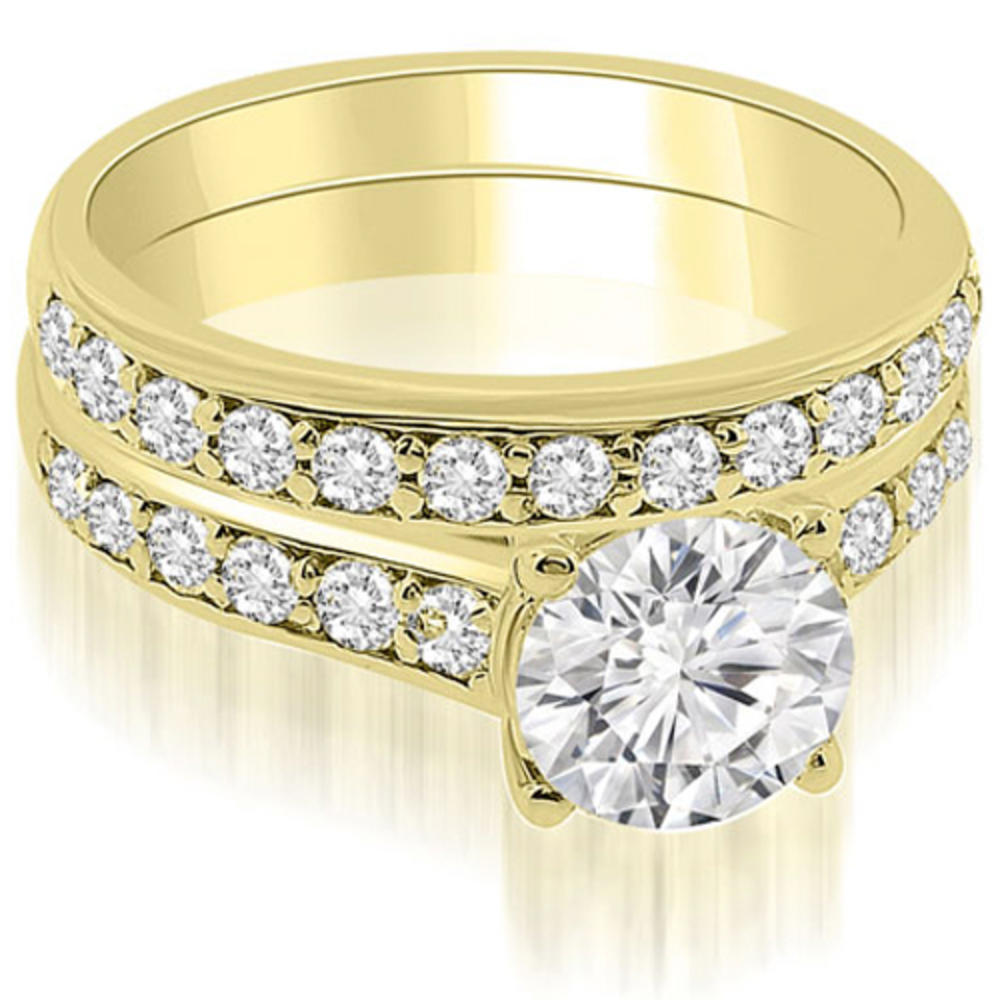 1.05-cttw Women's Cathedral Round Cut 18k Yellow Gold Bridal Set
