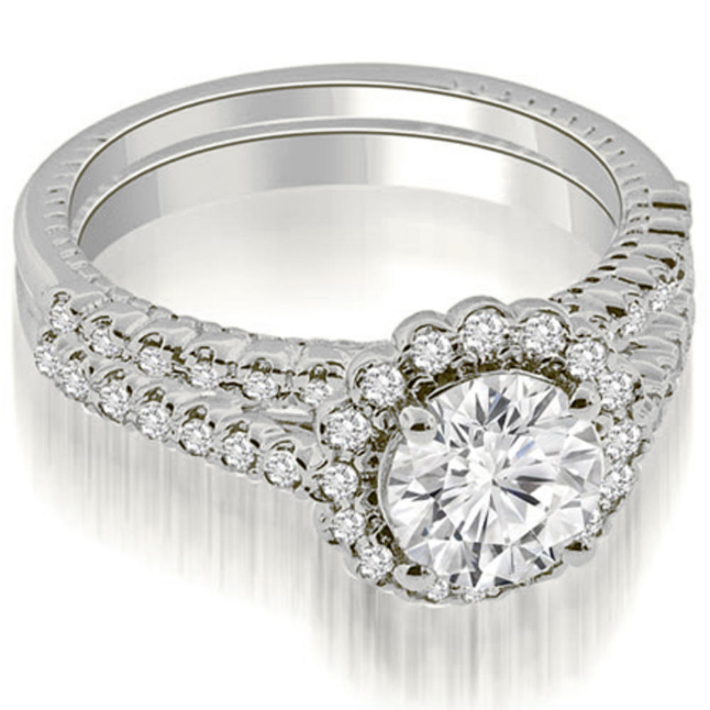 1.69 cttw. 14K White Gold Antique Halo Round Cut Diamond Bridal Set (I1, H-I)