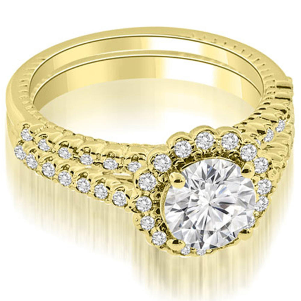 1.44 cttw. 14K Yellow Gold Antique Halo Round Cut Diamond Bridal Set (I1, H-I)