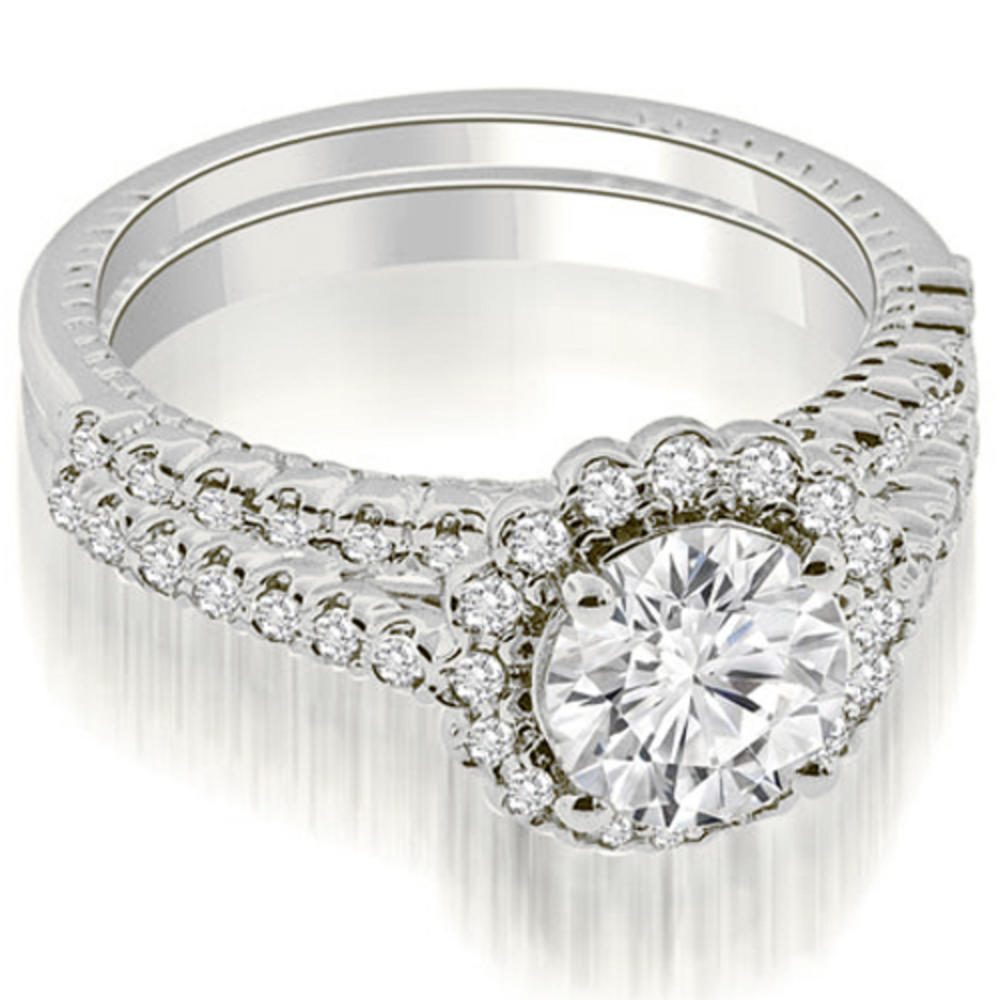 1.69 cttw. 18K White Gold Antique Halo Round Cut Diamond Bridal Set (I1, H-I)
