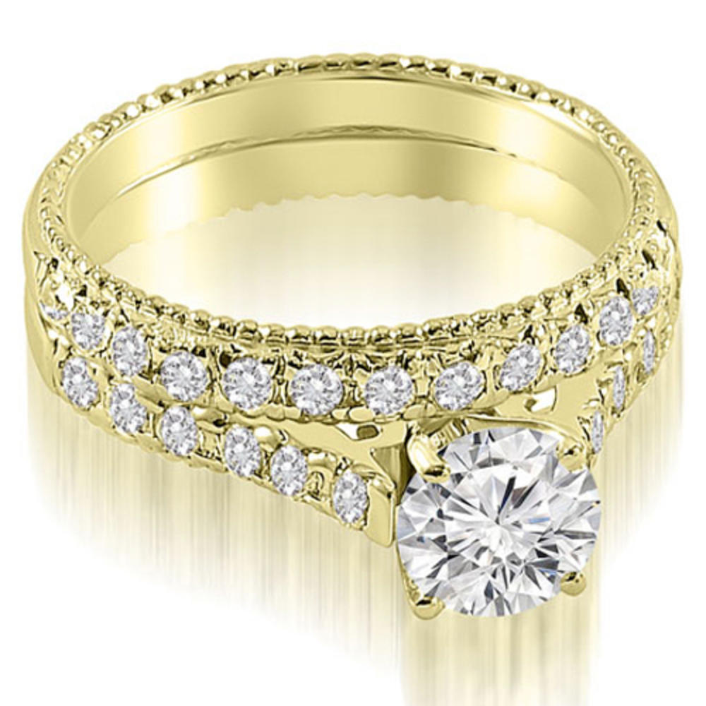 1.55 cttw Round Cut 18k Yellow Gold Engagement, Wedding Rings
