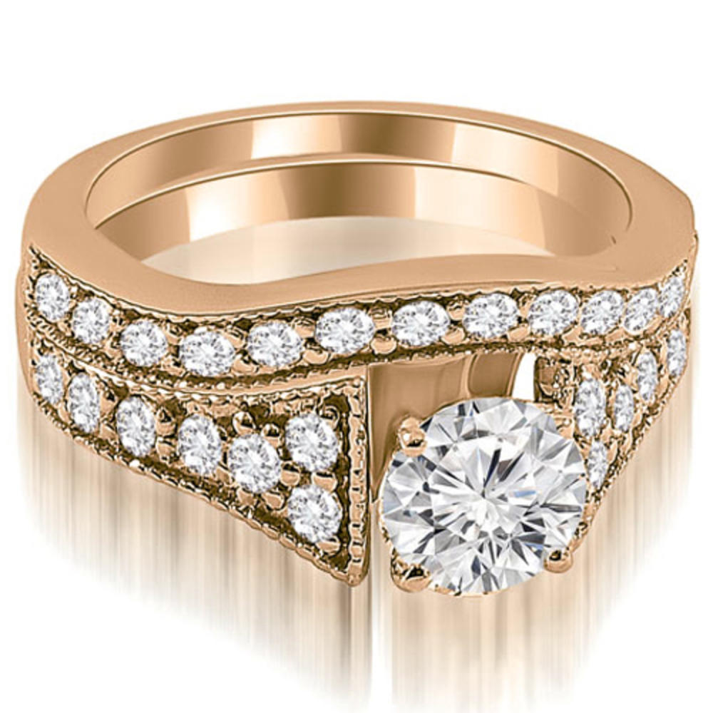 1.75 cttw. 14K Rose Gold Vintage Cathedral Round Cut Diamond Bridal Set (I1, H-I)