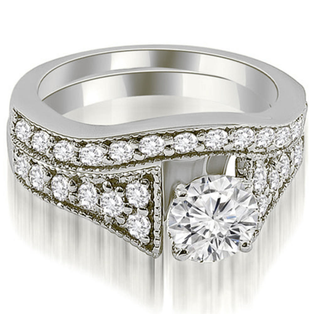 1.55 Cttw Round Cut 18K White Gold Diamond Engagement Set