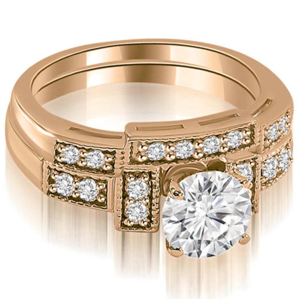0.65 cttw. 14K Rose Gold Antique Milgrain Round Diamond Bridal Set (I1, H-I)