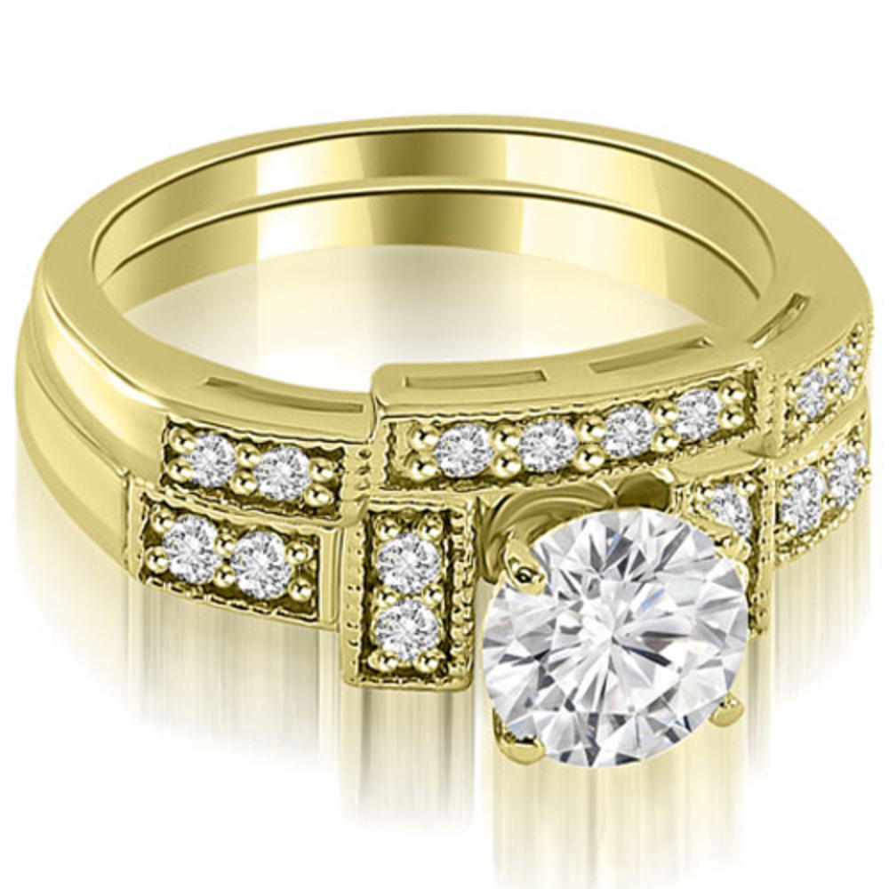 0.65 cttw. 14K Yellow Gold Antique Milgrain Round Diamond Bridal Set (I1, H-I)